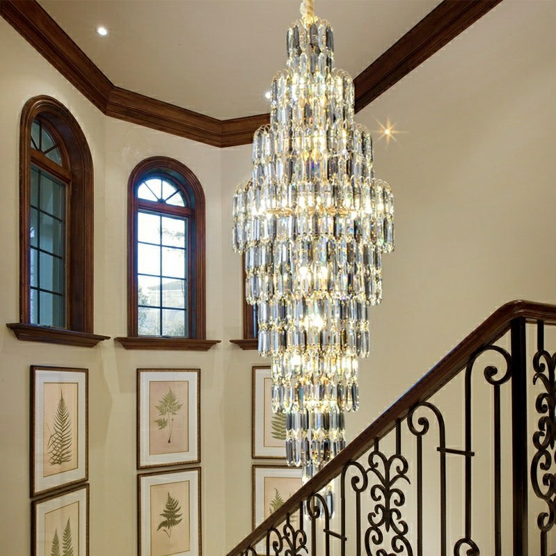Tapering Tiered Crystal Column Staircase Chandelier