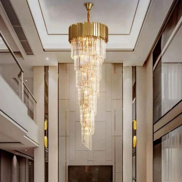 Tapering Two Tier Chrome or Gold Crystal Glass Chandelier