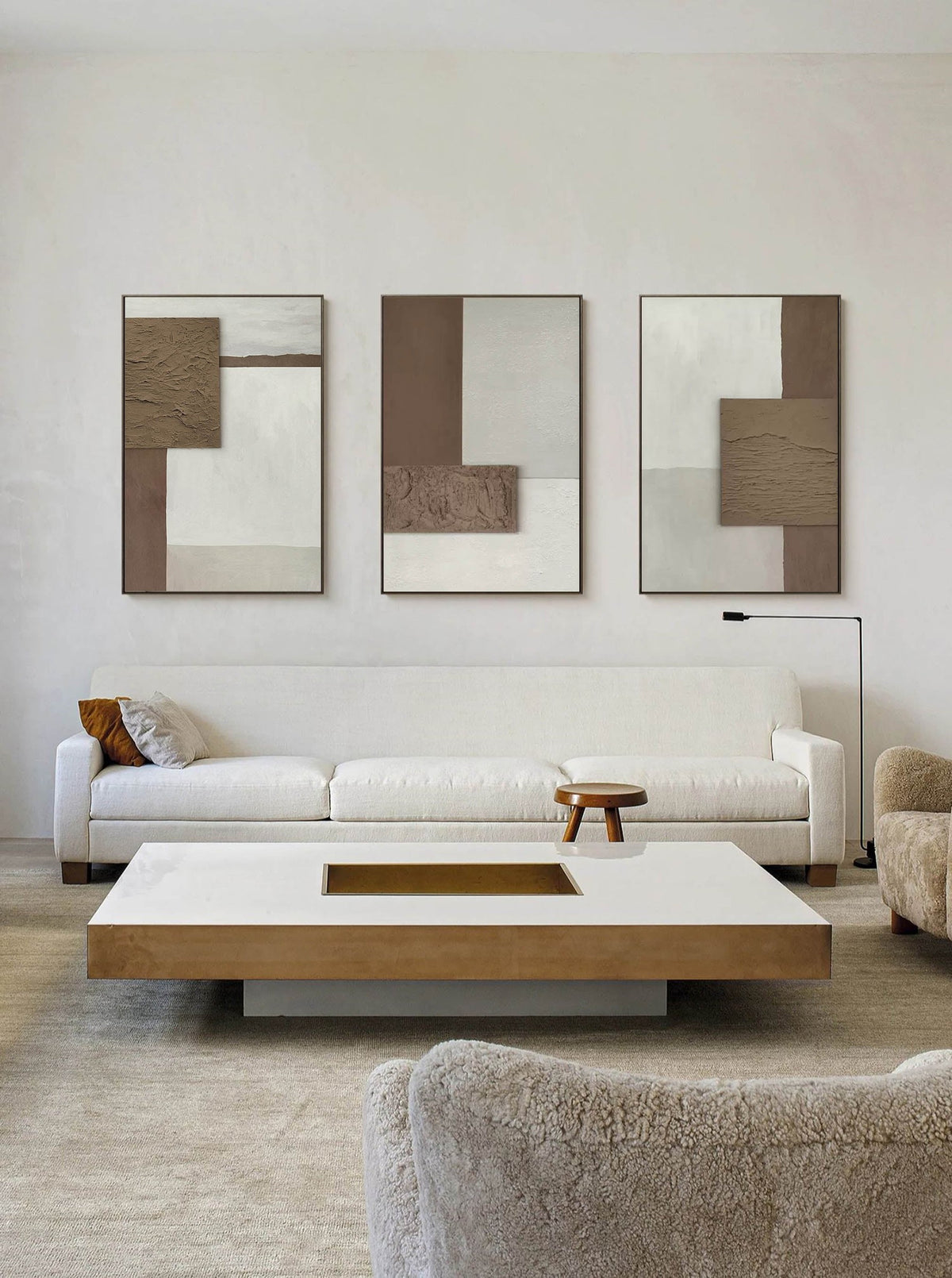 Taupe and Ivory Textured Block Triptych
