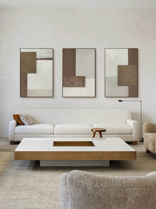 Taupe and Ivory Textured Block Triptych