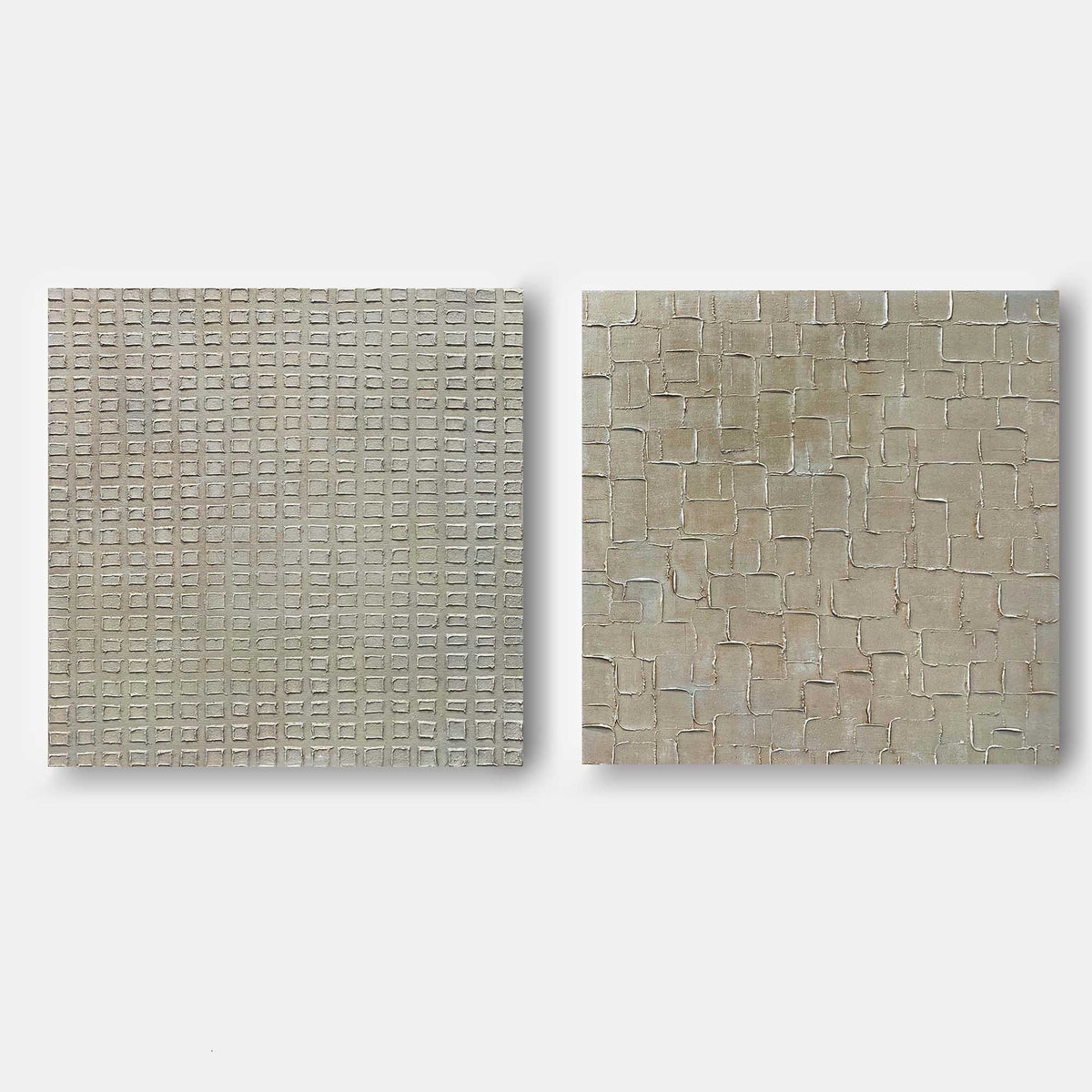 Taupe Grid and Stone Mosaic Pair