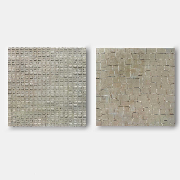 Taupe Grid and Stone Mosaic Pair