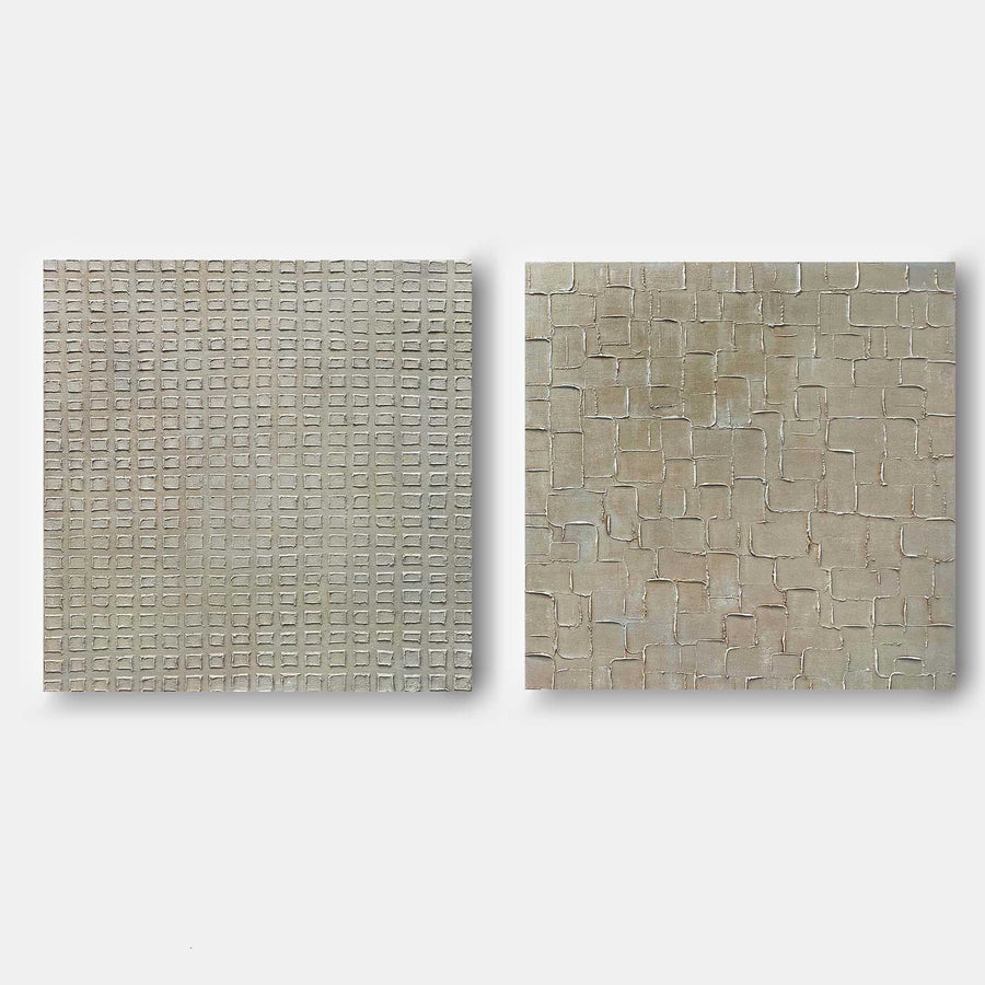 Taupe Grid and Stone Mosaic Pair