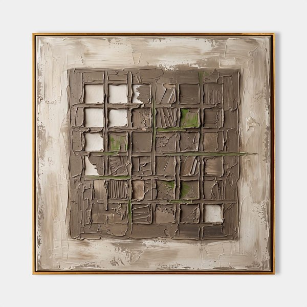 Taupe Grid with Moss Green Accents