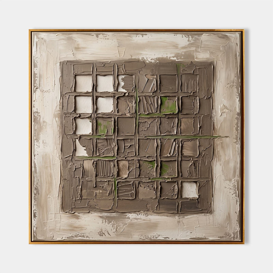 Taupe Grid with Moss Green Accents