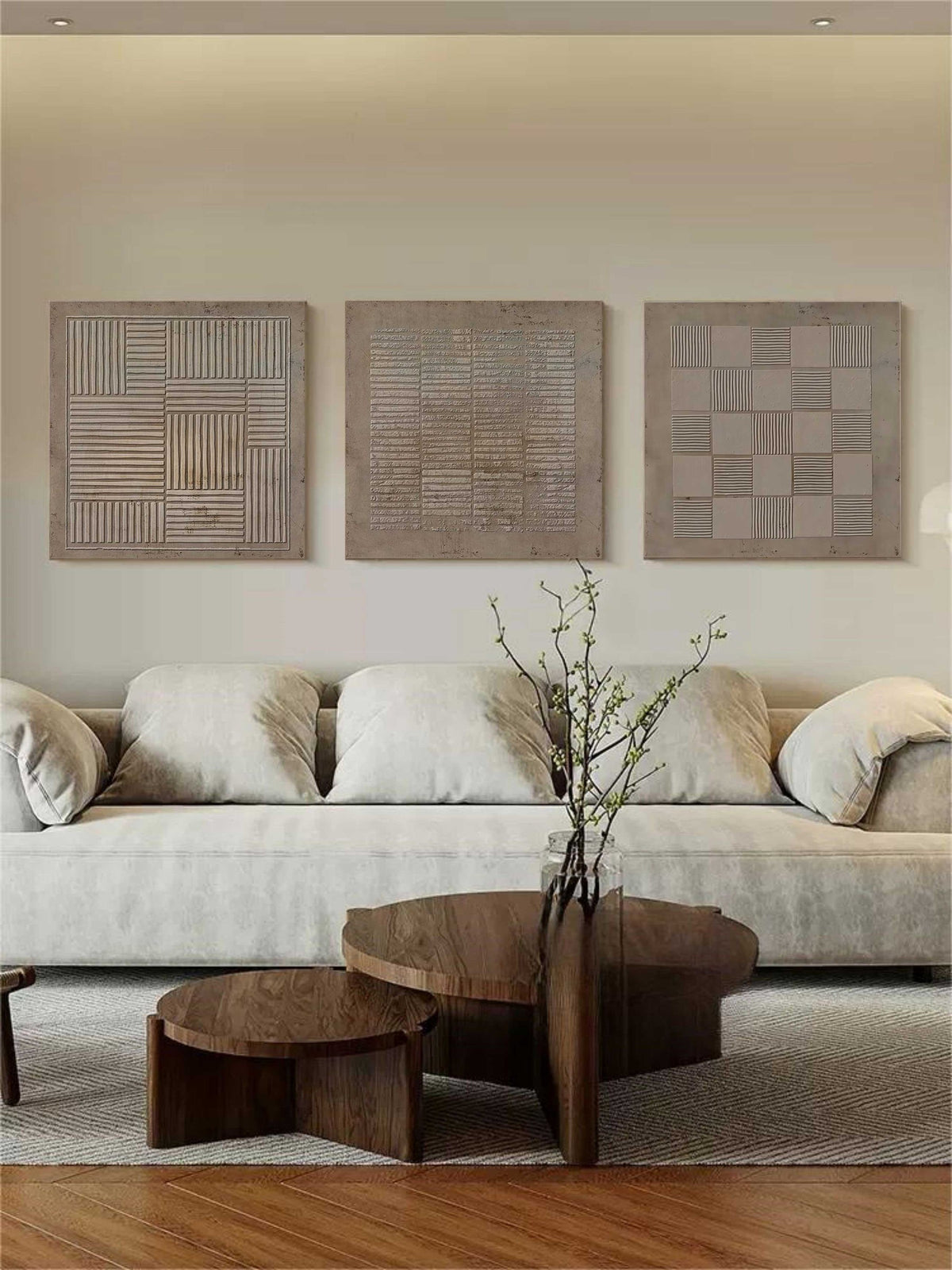 Taupe Linear Relief Triptych