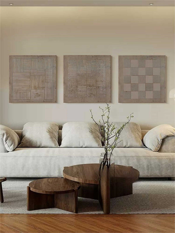Taupe Linear Relief Triptych