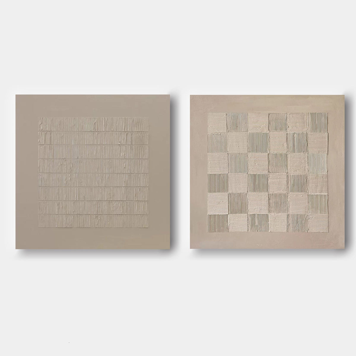 Taupe Textured Grid and Checkerboard Pair