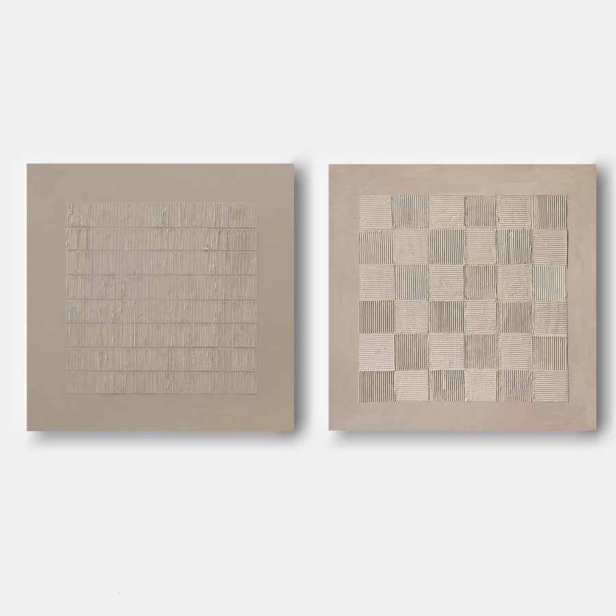 Taupe Textured Grid and Checkerboard Pair