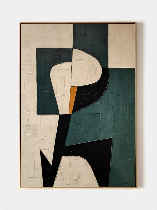 Teal and Beige Geometric Abstract Wall Art
