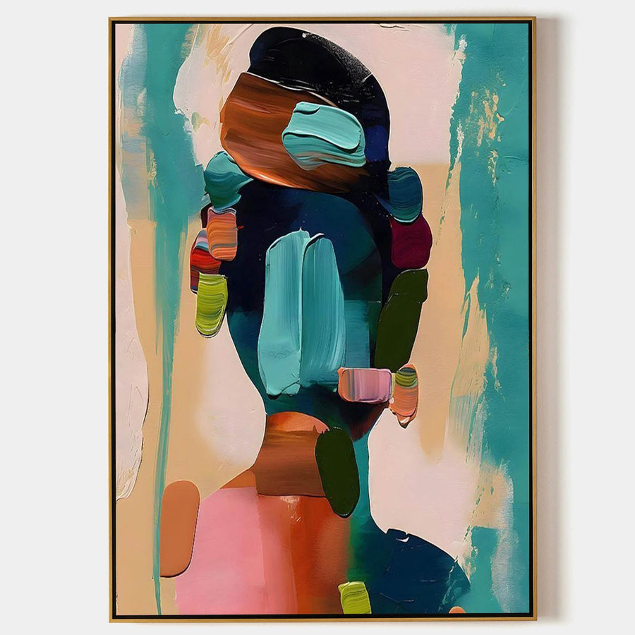 Teal and Blush Abstract Figure