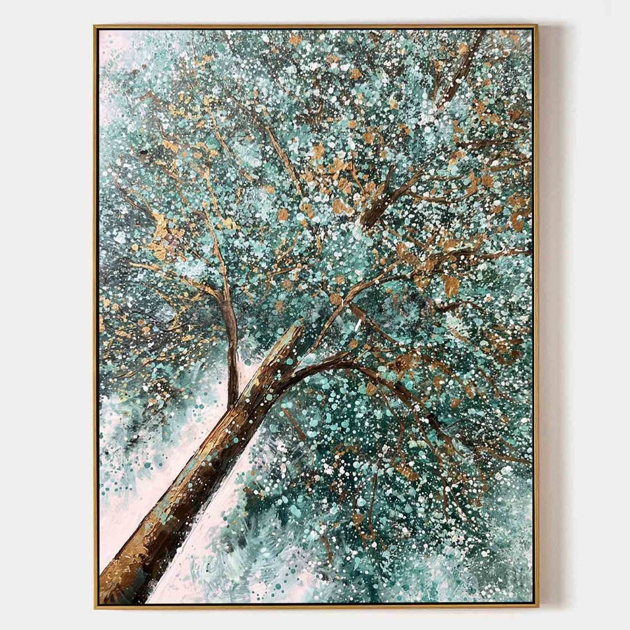 Teal Canopy with Golden Leaves