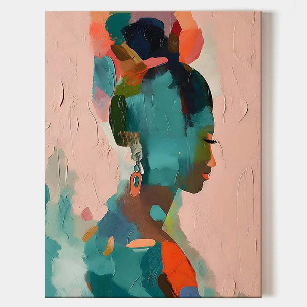 Teal Profile with Coral Earring