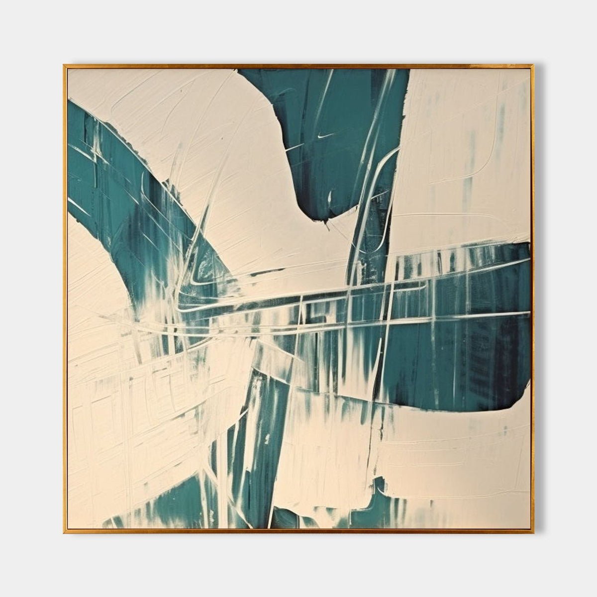 Teal Sweeps on Warm Cream
