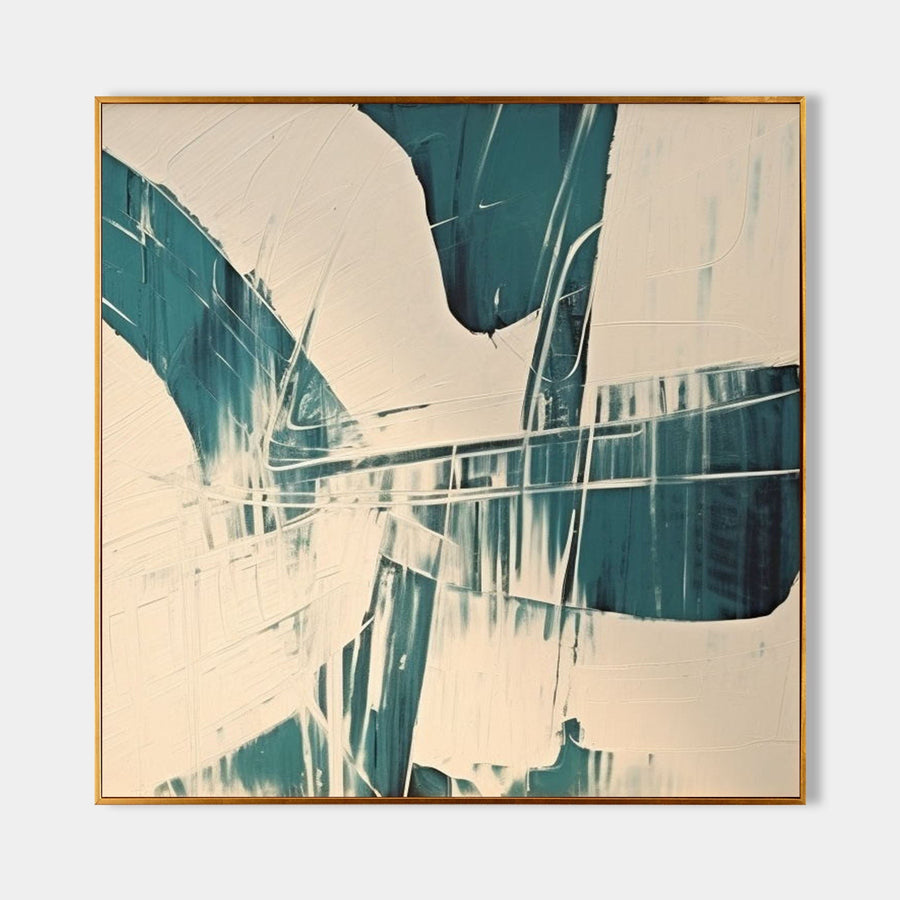 Teal Sweeps on Warm Cream