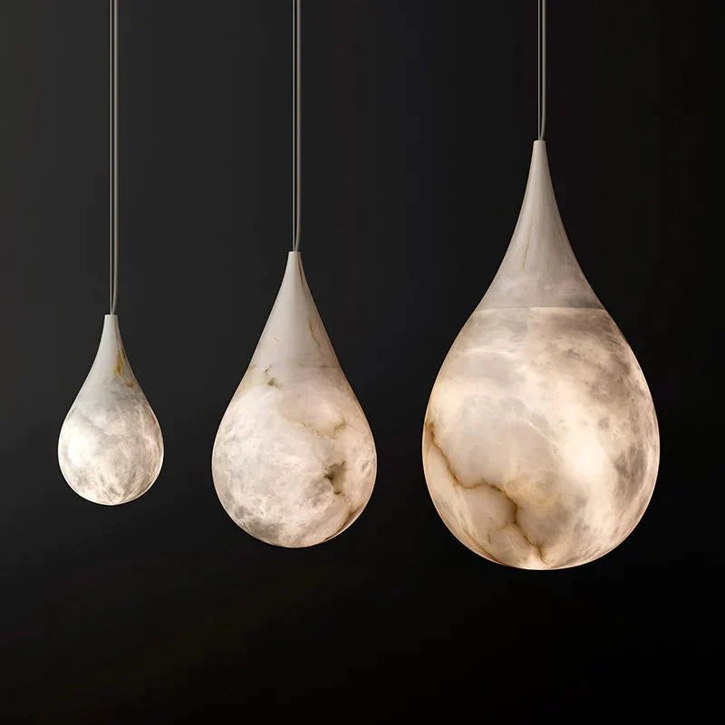 Teardrop Alabaster and Brass Pendant