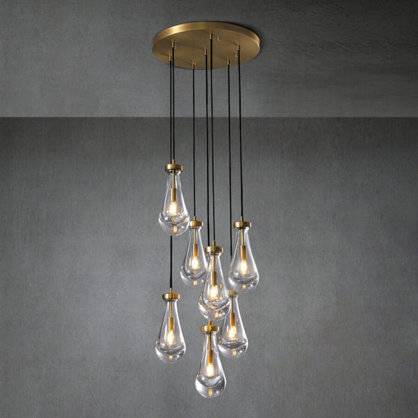 Teardrop Blown Glass Cluster Brass Chandelier
