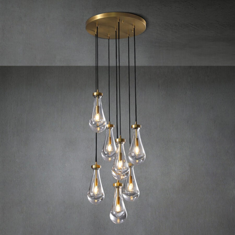Teardrop Blown Glass Cluster Brass Chandelier