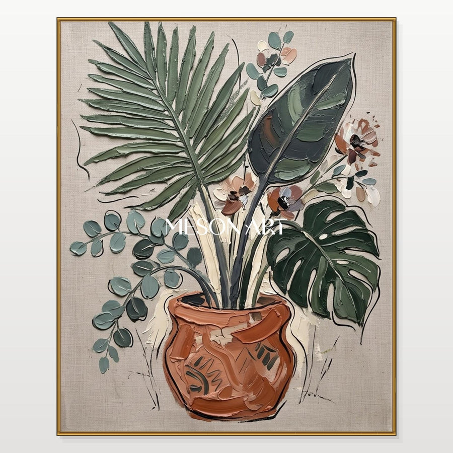 Terracotta Pot with Palm and Monstera