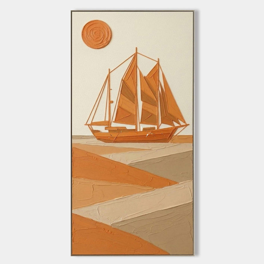 Terracotta Schooner Under a Spiral Sun