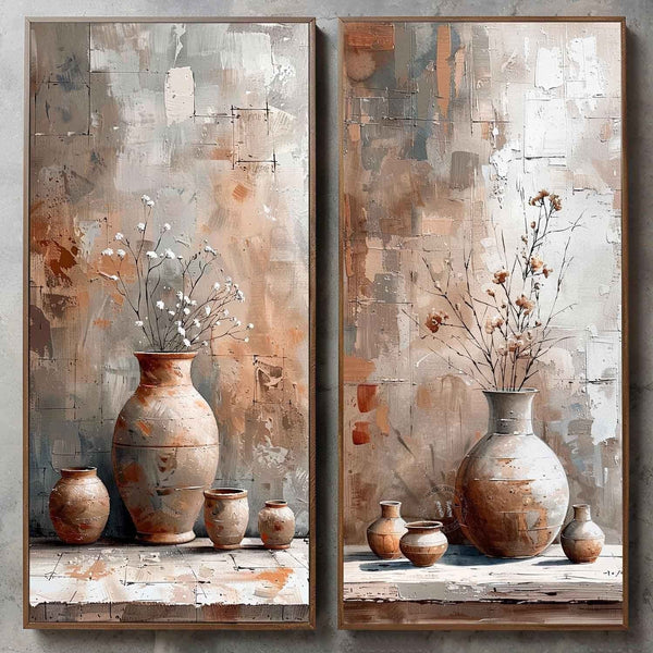 Terracotta Vessels with Dried Blooms