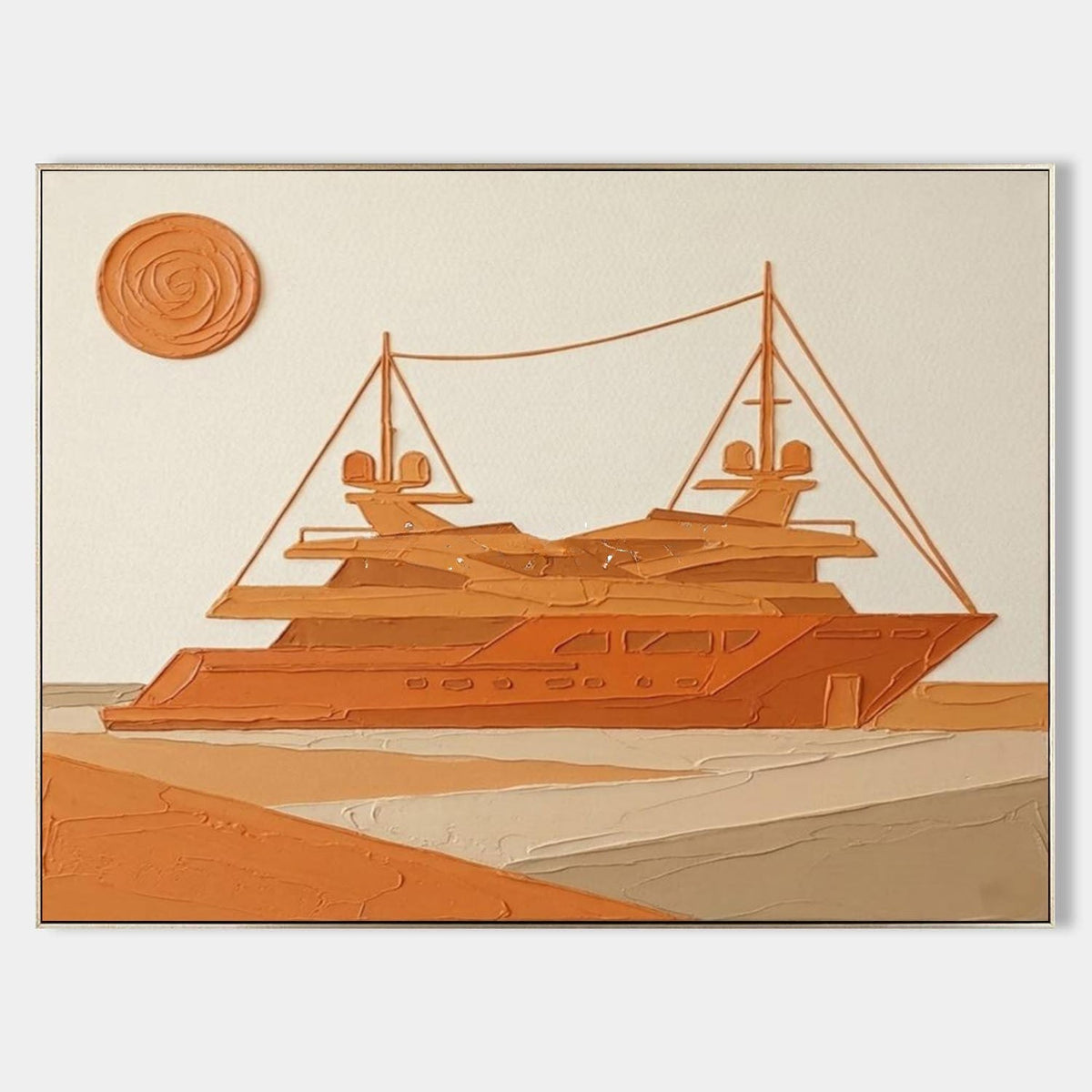 Terracotta Yacht Under a Swirling Sun