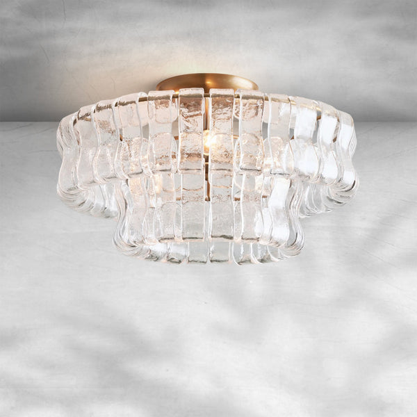 Textured Bubble Glass and Brass Flush Mount