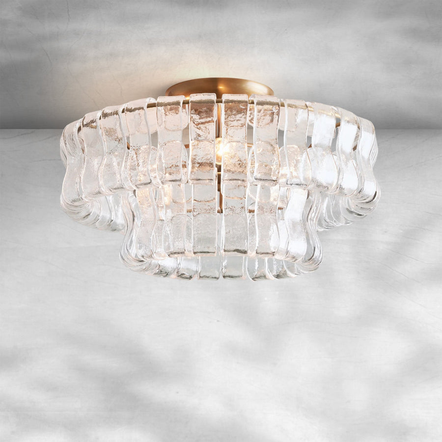 Textured Bubble Glass and Brass Flush Mount