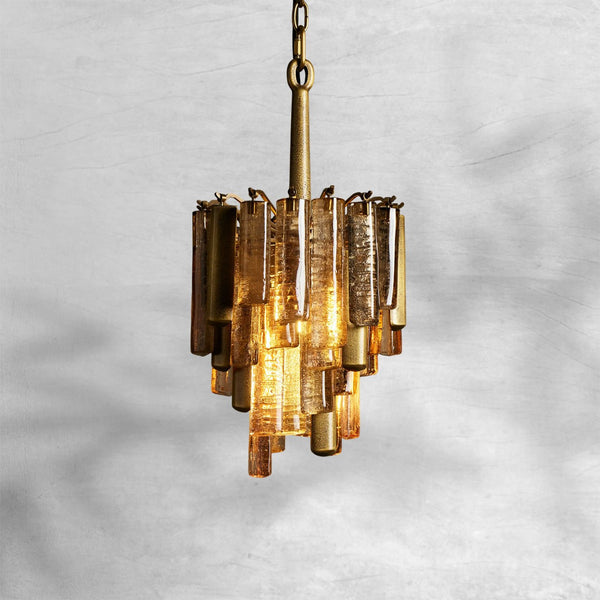 Textured Cast Glass Globe Pendant with Brass Frame
