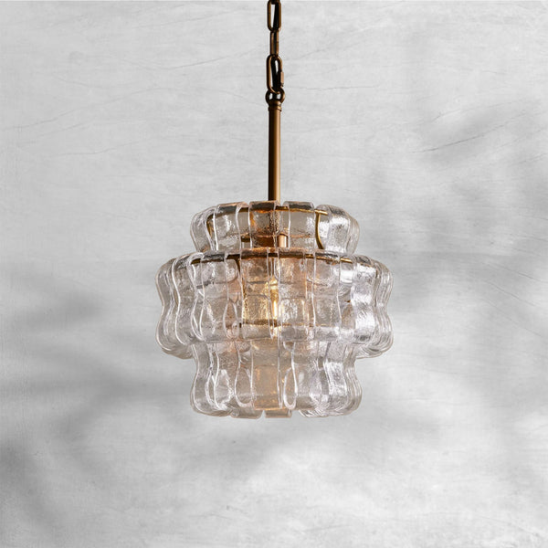 Textured Curved Glass Globe Pendant with Brass
