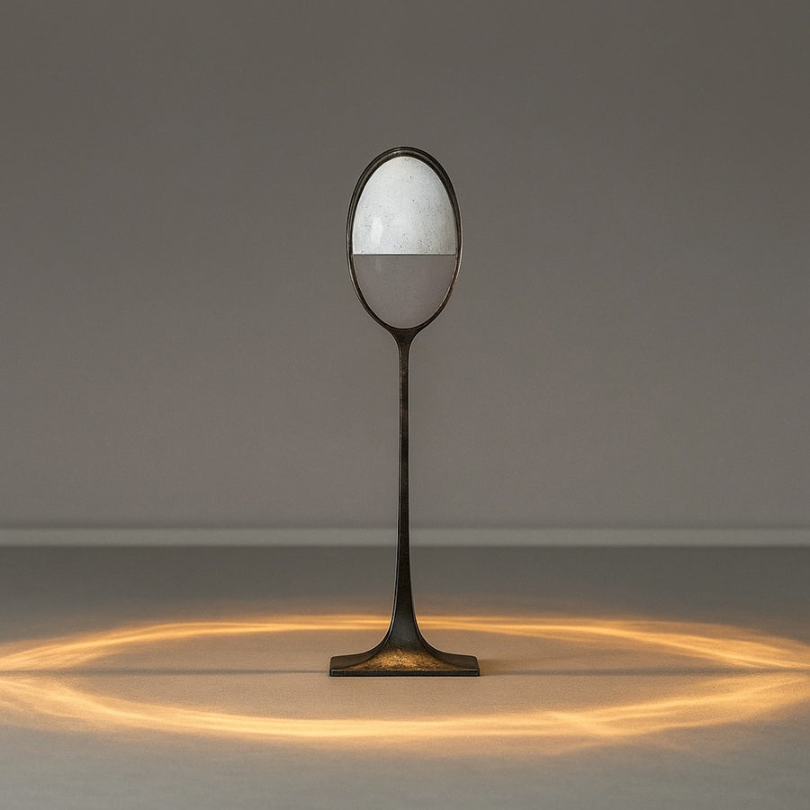 Textured Eggshell Dome and Brass Column Floor Lamp