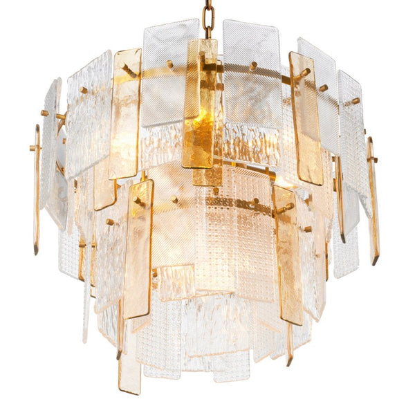 Textured Glass Cluster Chandelier with Antique Brass