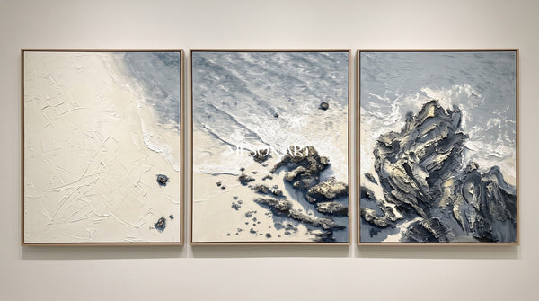Textured Shoreline Triptych in Slate