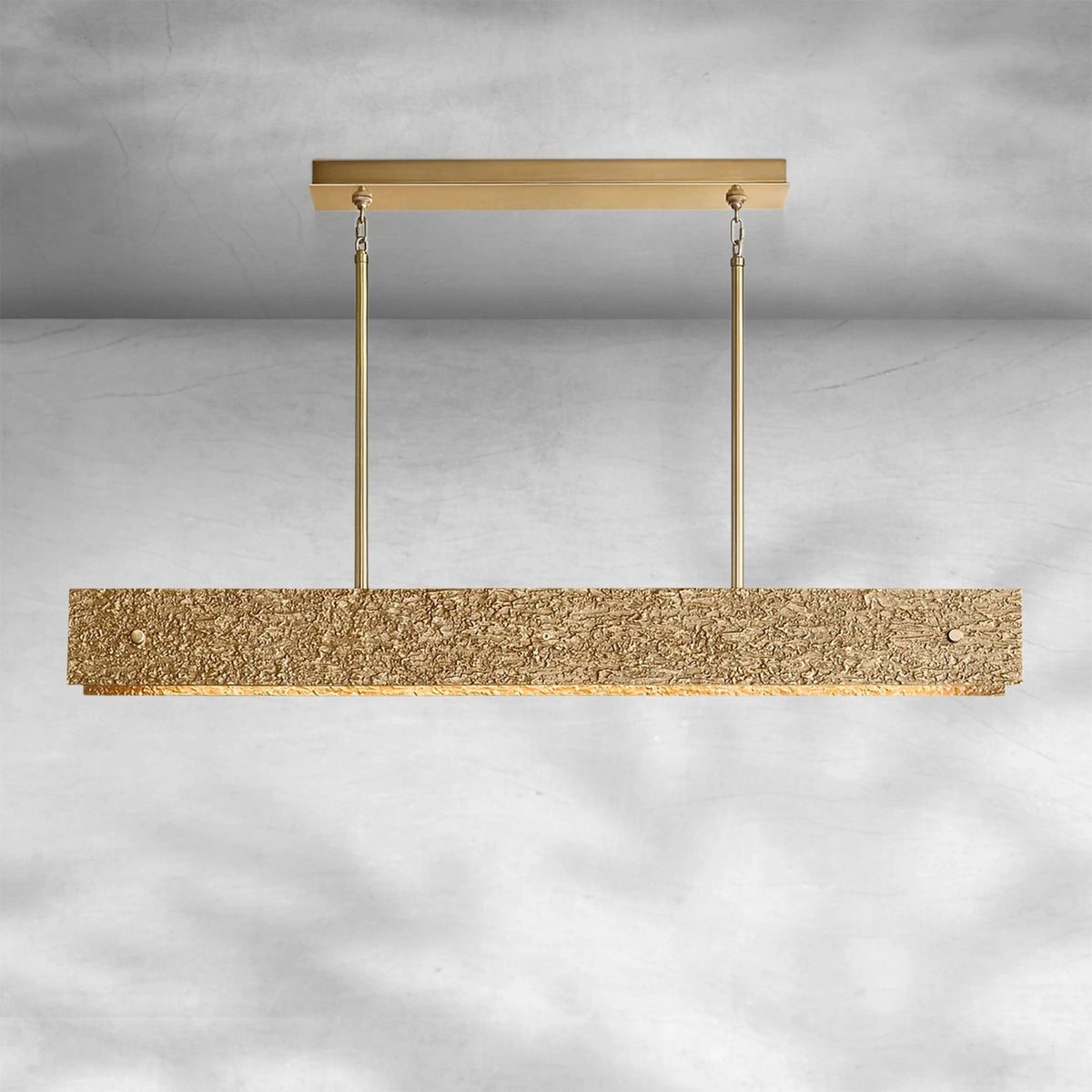 Textured Solid Cast Brass Linear Chandelier