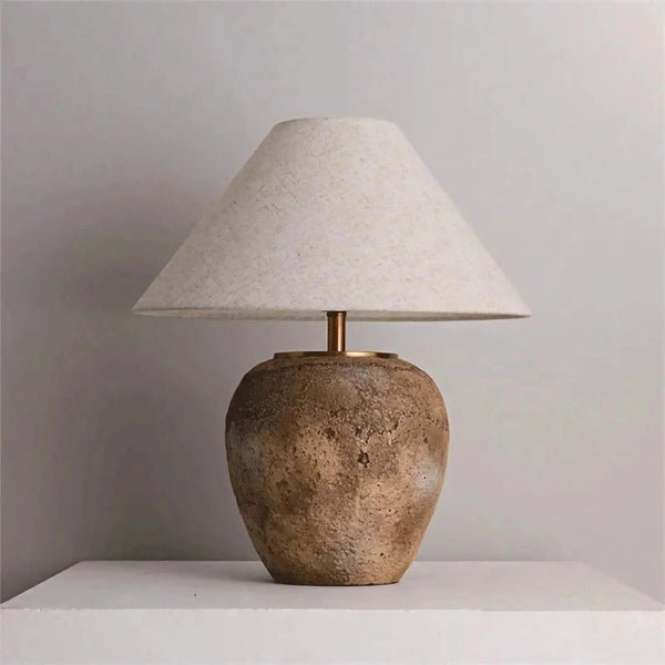 Textured Taupe Ceramic Table Lamp with Tapered Shade