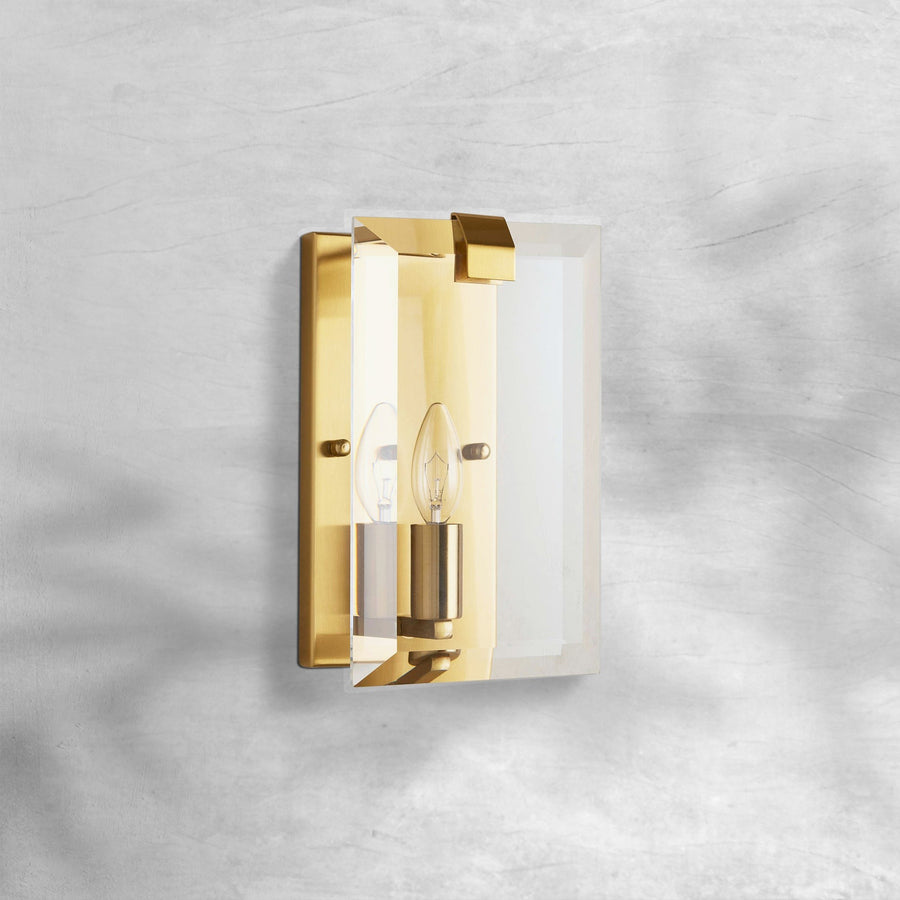 Thick Clear Crystal and Iron Wall Sconce