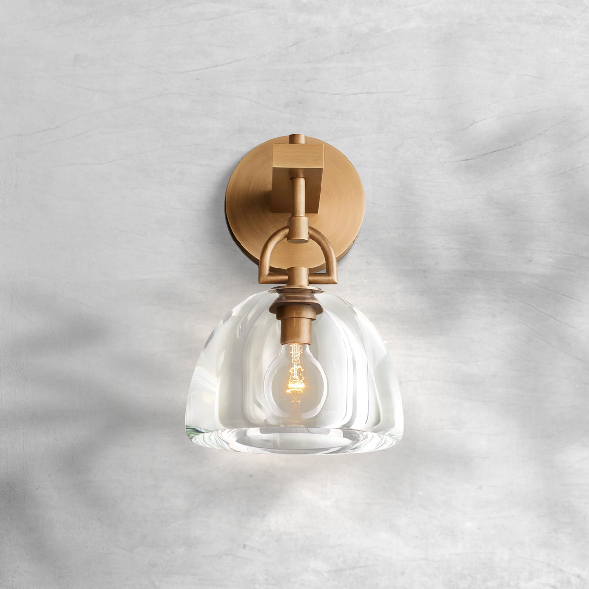Thick Crystal Dome and Brass Wall Sconce