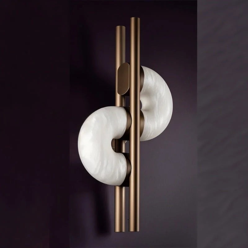 Thin Alabaster Disc and Brass Wall Sconce
