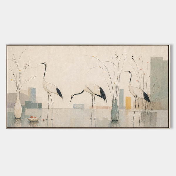 Three Cranes in Quiet Reflection