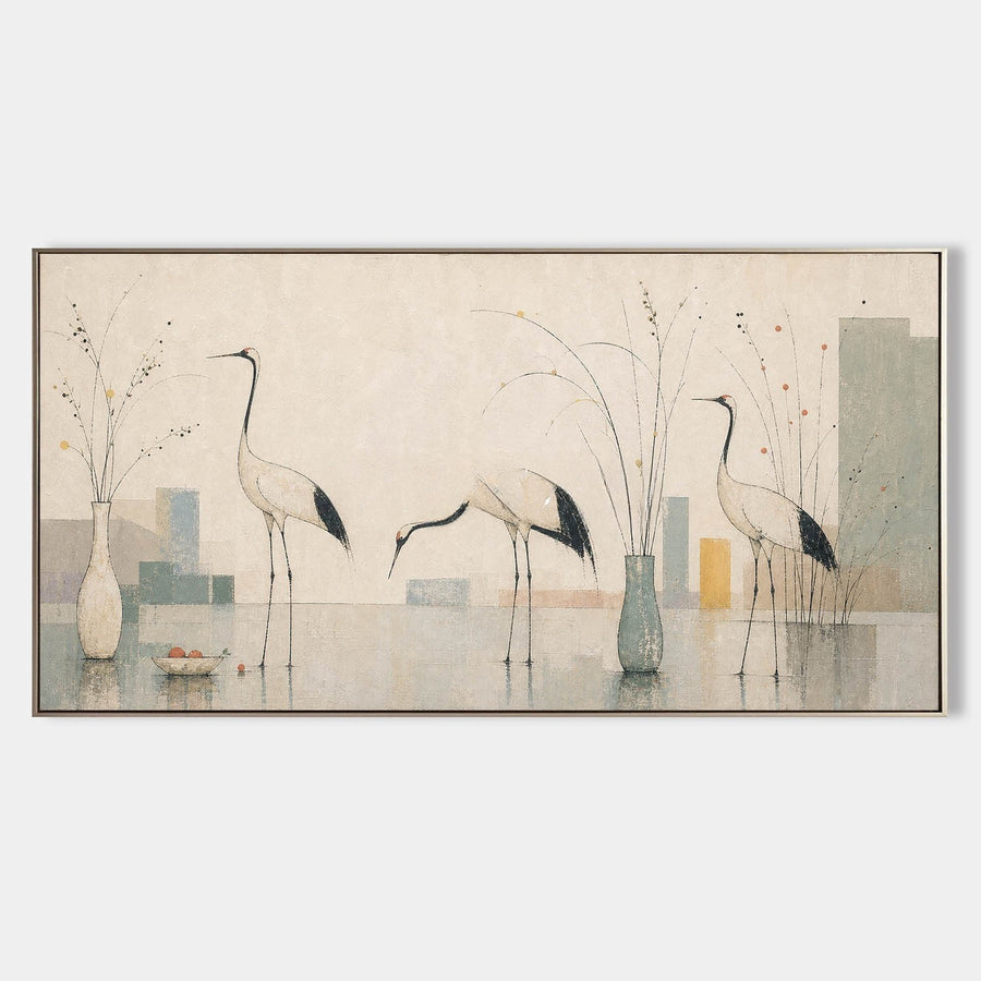 Three Cranes in Quiet Reflection