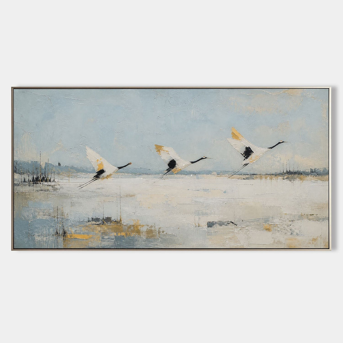 Three Cranes Over Pale Waters