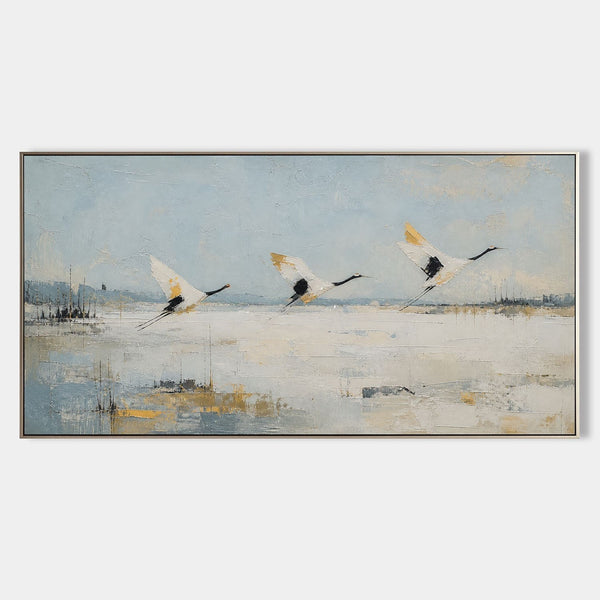 Three Cranes Over Pale Waters