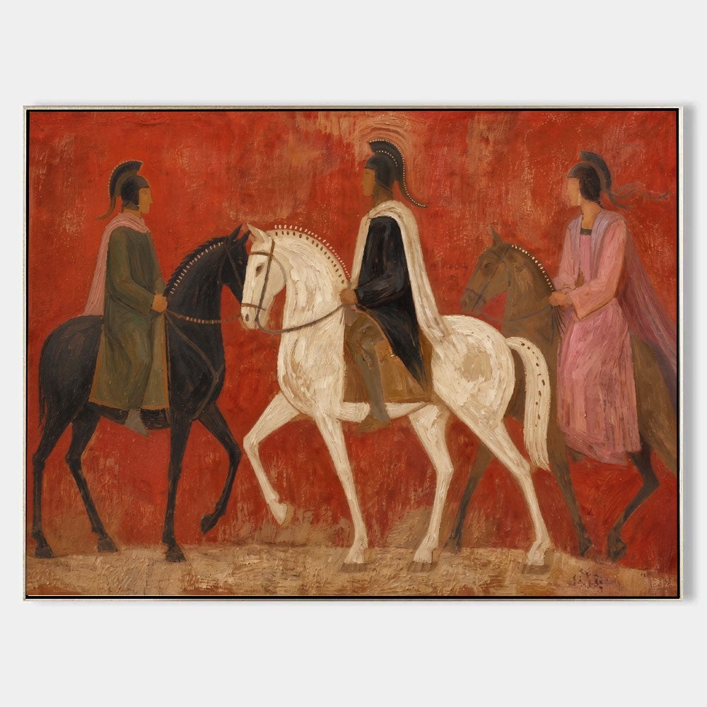 Three Crested Riders on Red