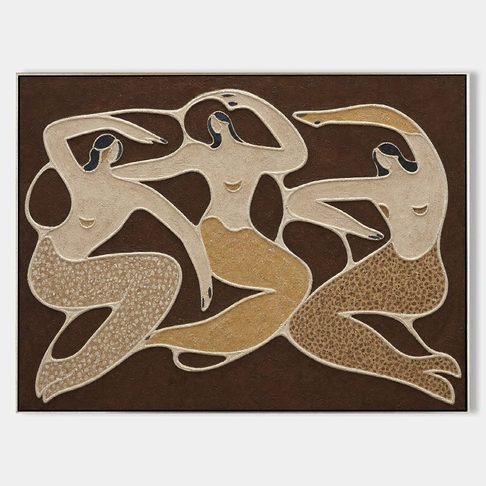 Three Dancing Figures in Earth Tones