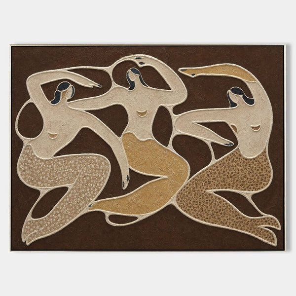 Three Dancing Figures in Earth Tones