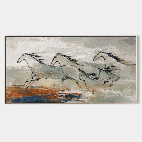 Three Horses Running Through Mist
