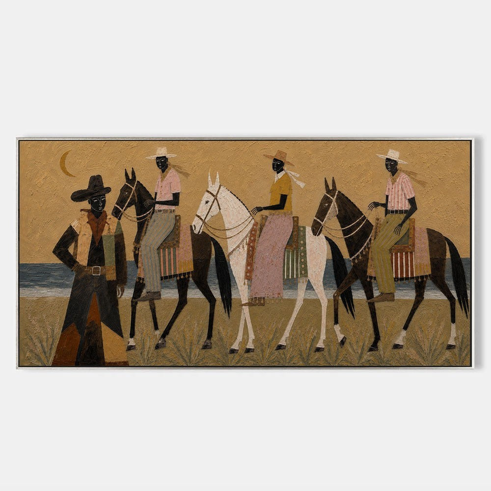 Three Riders Beneath a Crescent Moon
