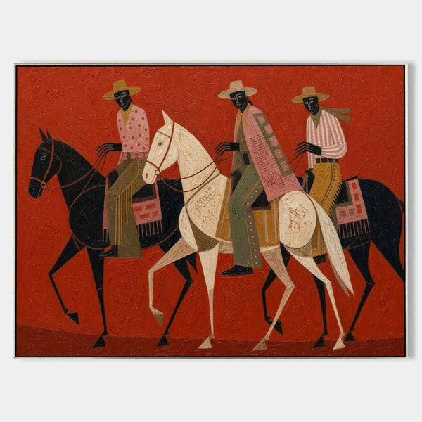 Three Riders on Crimson Ground