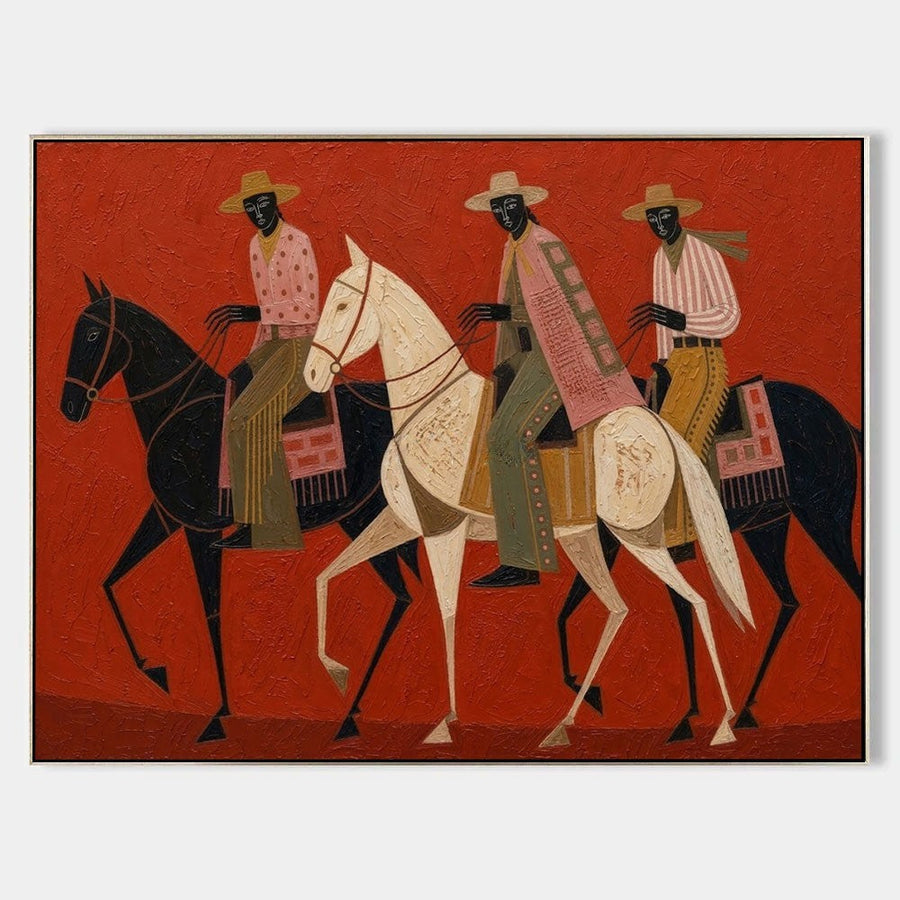 Three Riders on Crimson Ground