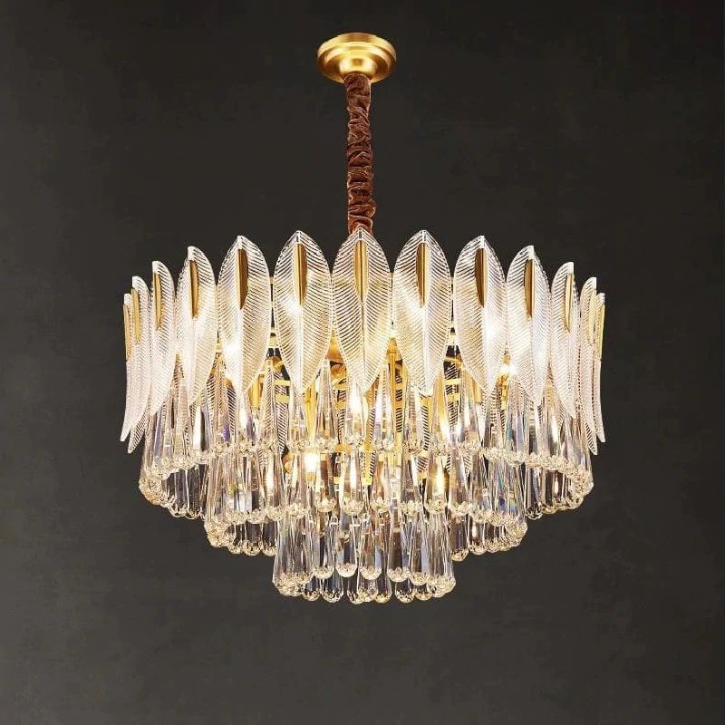 Three-Tier Crystal and Brass Cluster Chandelier
